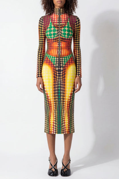Jean Paul Gaultier High Neck Long Dress in Orange