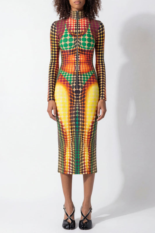 Jean Paul Gaultier High Neck Long Dress in Orange