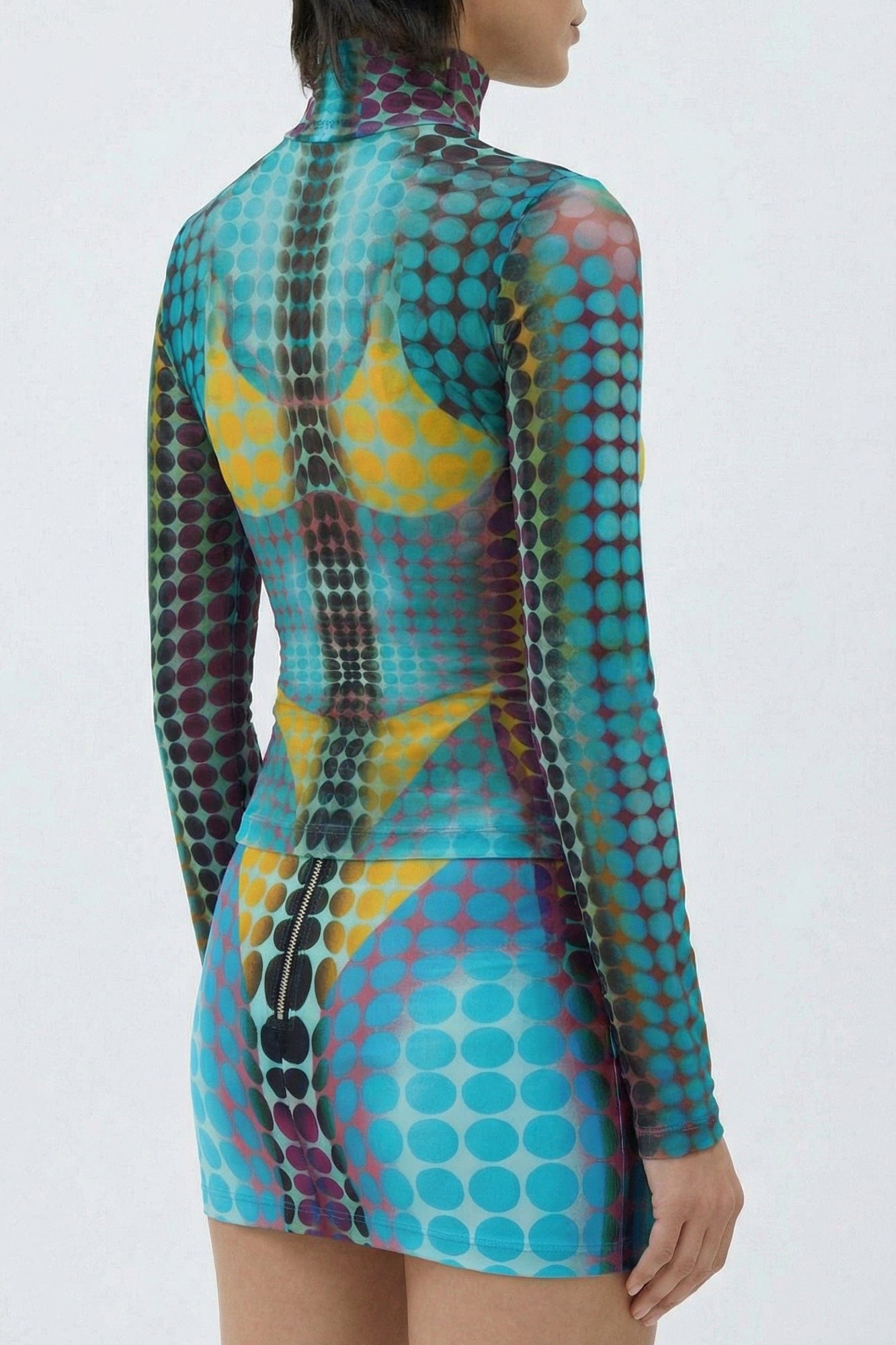 Jean Paul Gaultier High Neck Mesh Long Sleeve in Blue back