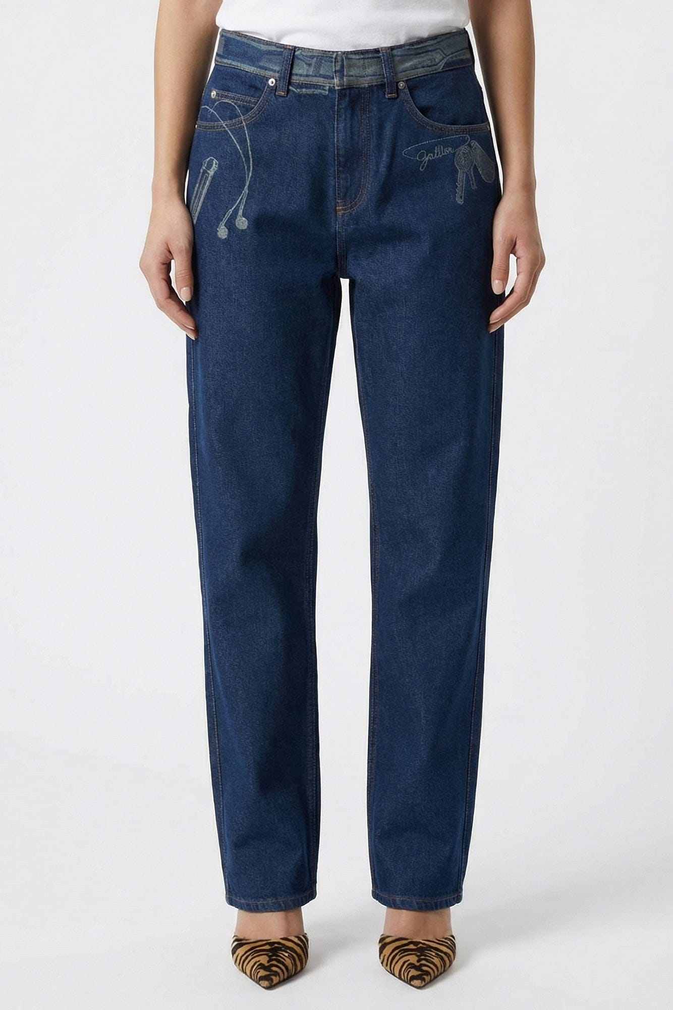 Jean Paul Gaultier Jeans with Trompe L'oeil Print in Vintage Blue