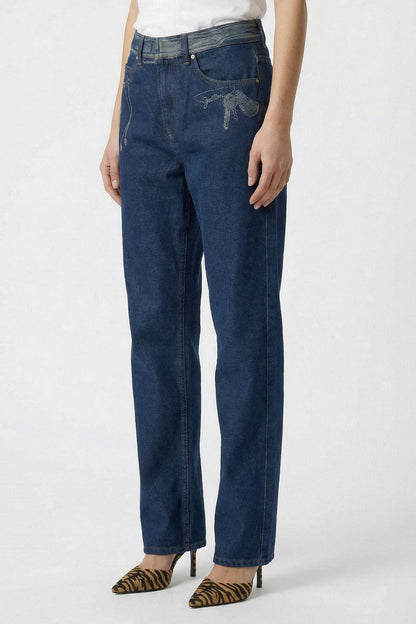 Jean Paul Gaultier Jeans with Trompe L'oeil Print in Vintage Blue side