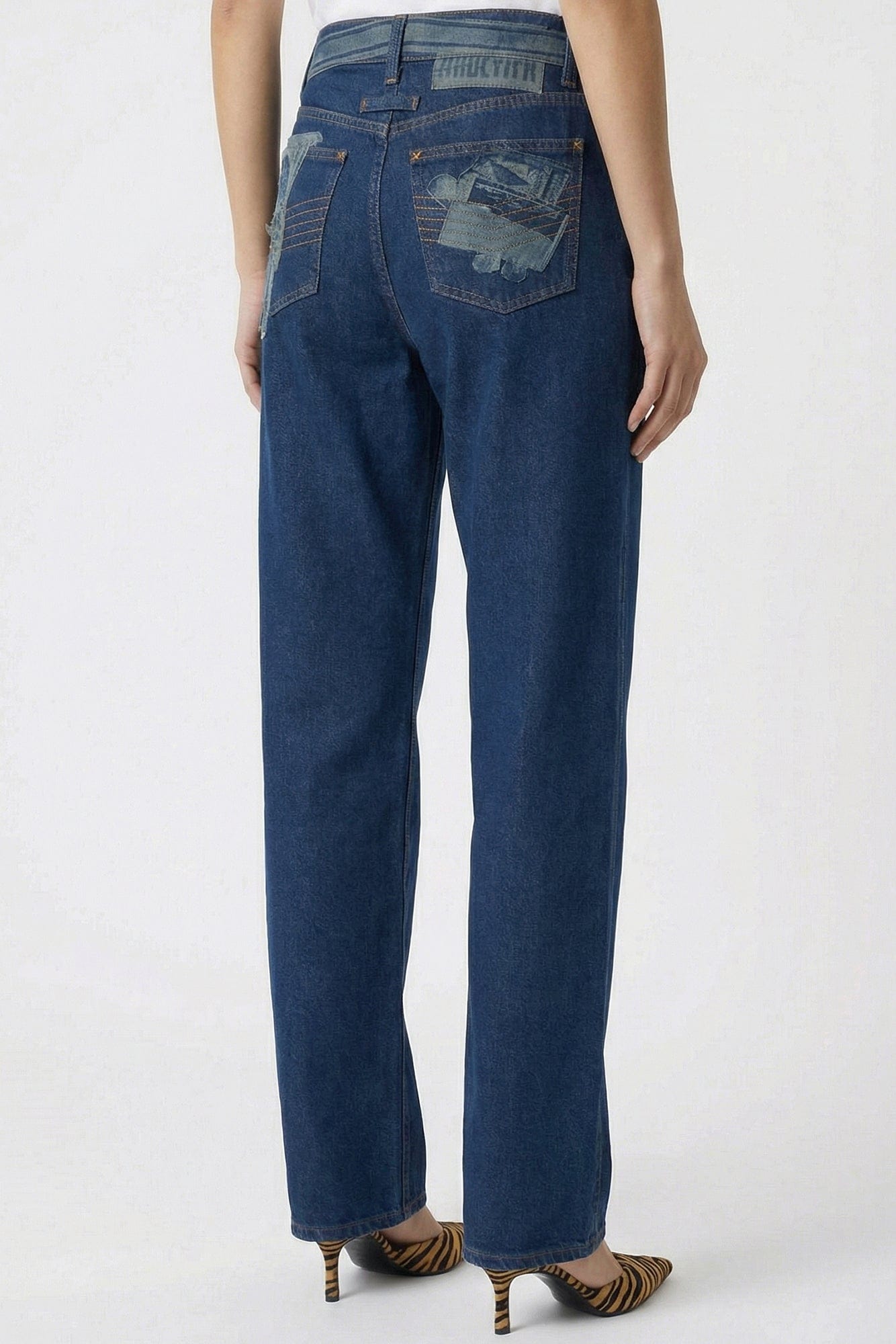 Jean Paul Gaultier Jeans with Trompe L'oeil Print in Vintage Blue