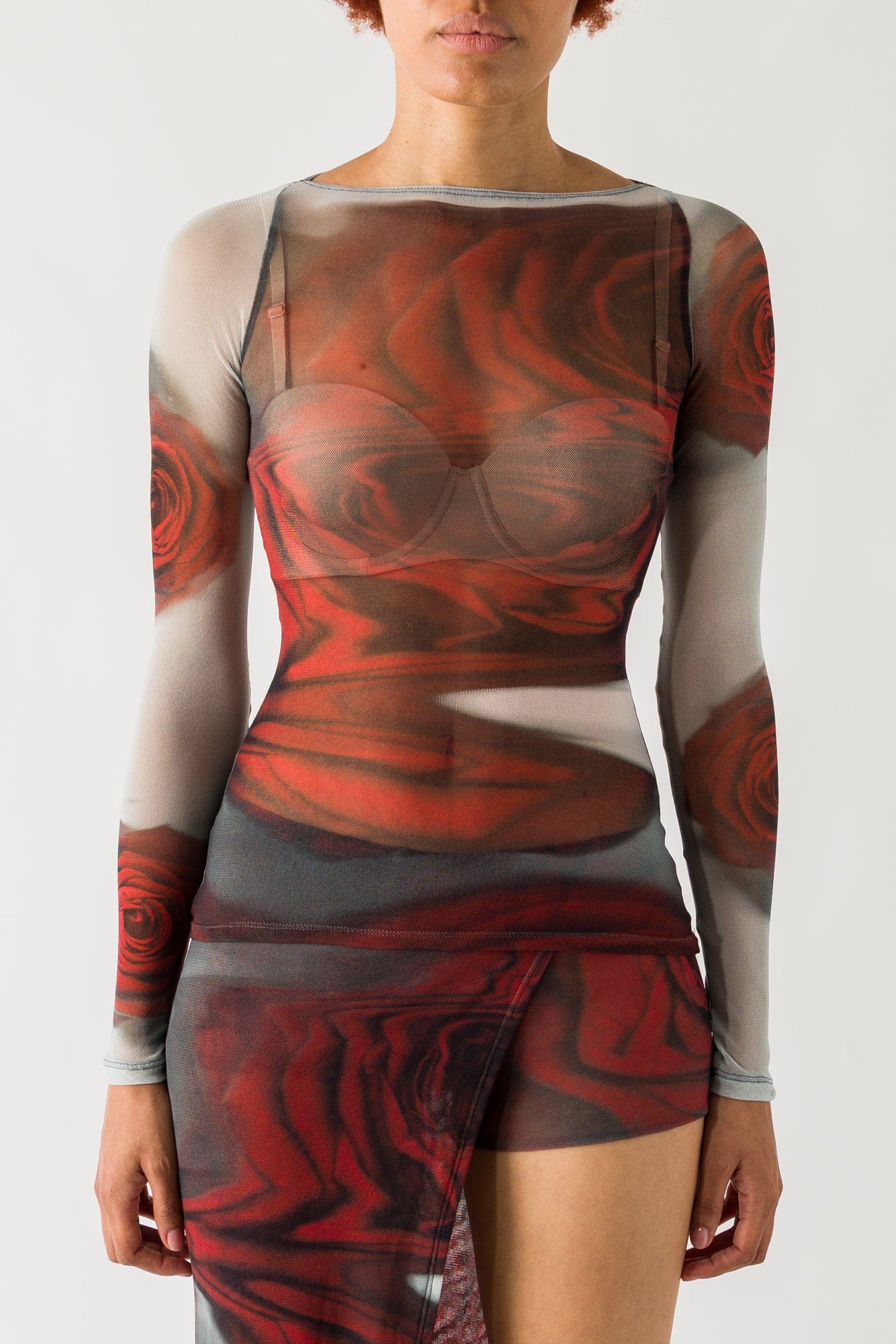 Jean Paul Gaultier Mesh Long Sleeve in Blurry Roses