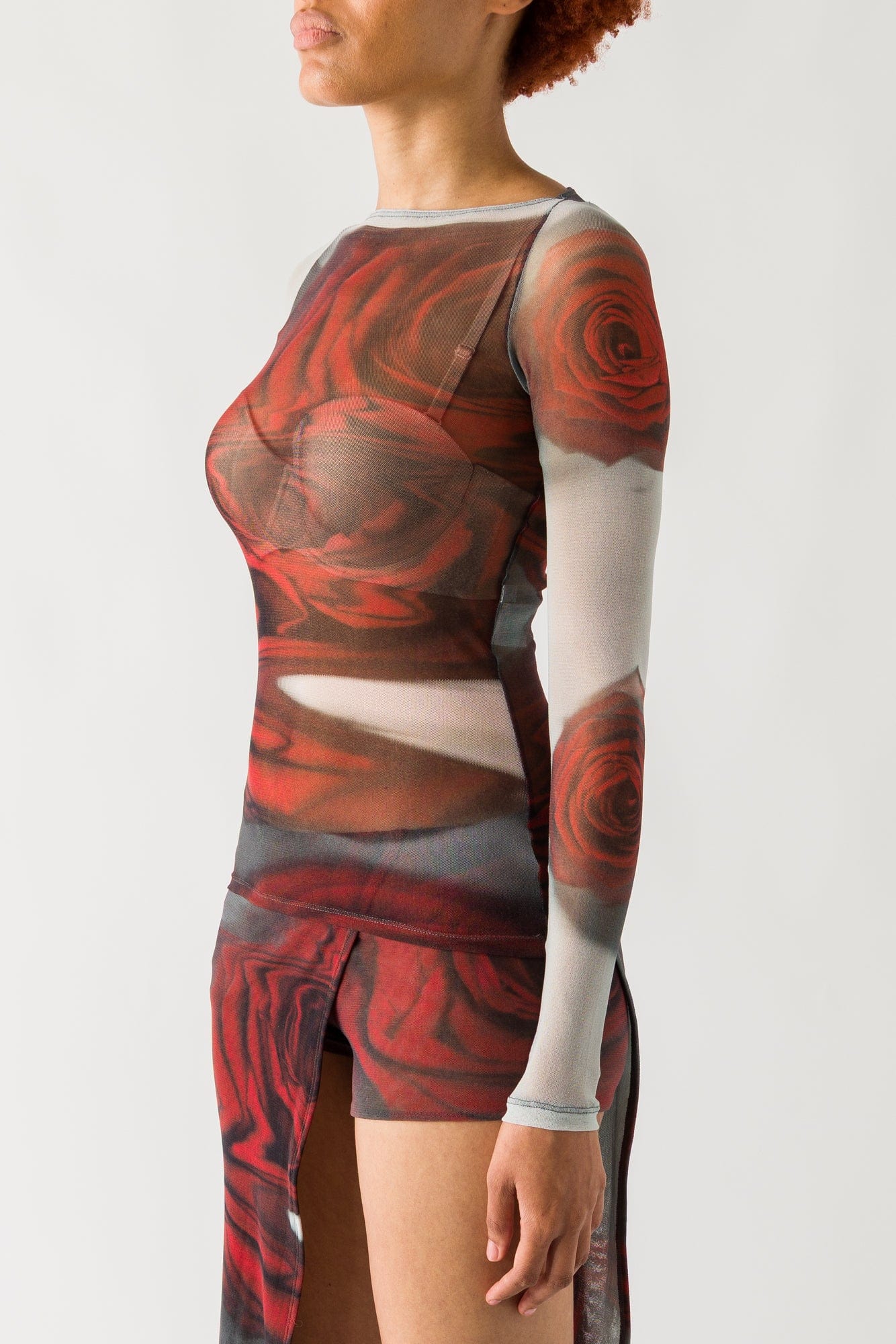 Jean Paul Gaultier Mesh Long Sleeve in Blurry Roses