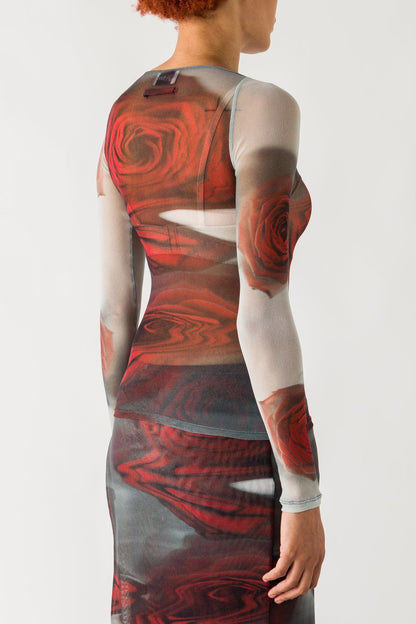 Jean Paul Gaultier Mesh Long Sleeve in Blurry Roses back