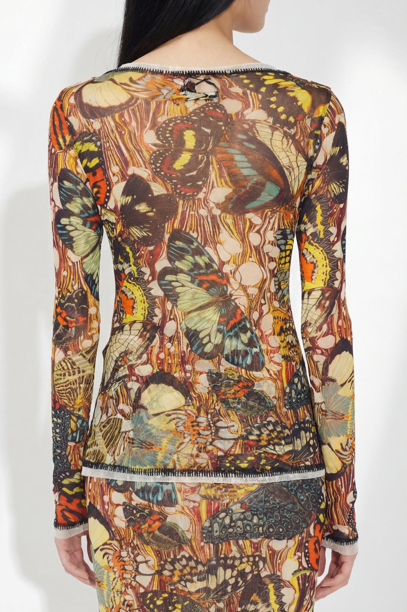 Jean Paul Gaultier Mesh Long Sleeve with Lacing in Papillon