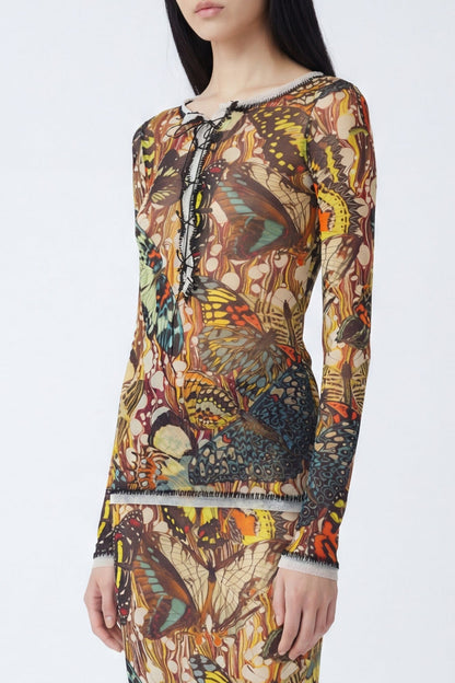Jean Paul Gaultier Mesh Long Sleeve with Lacing in Papillon side