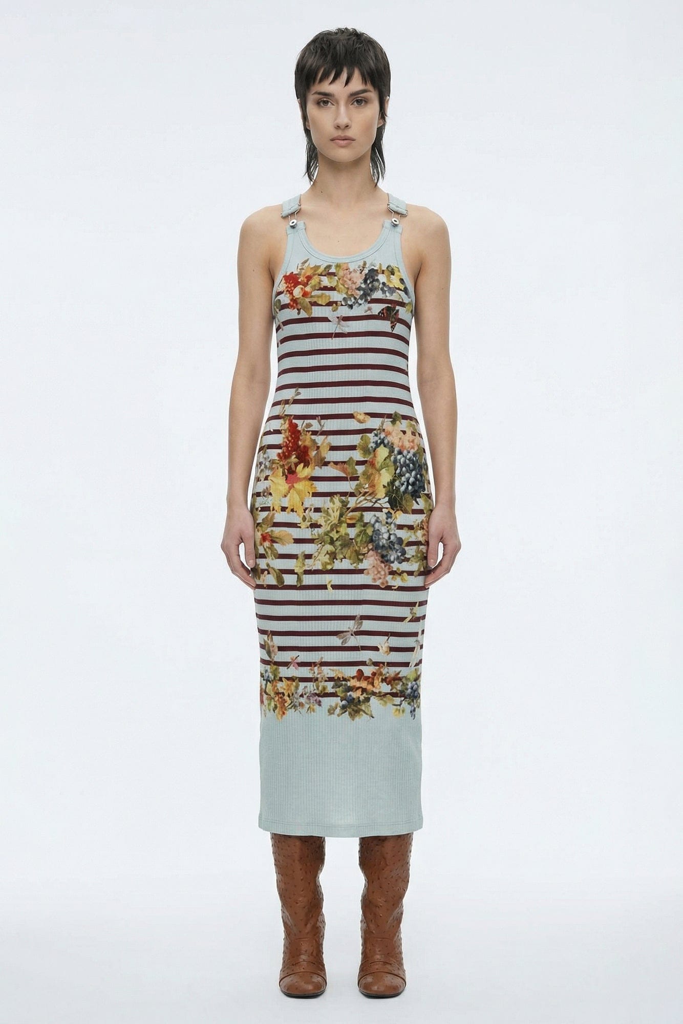 Jean Paul Gaultier Ribbed Dress with Buckles in Marinière Grape