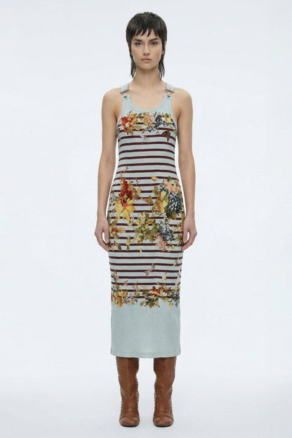 Jean Paul Gaultier Ribbed Dress with Buckles in Marinière Grape