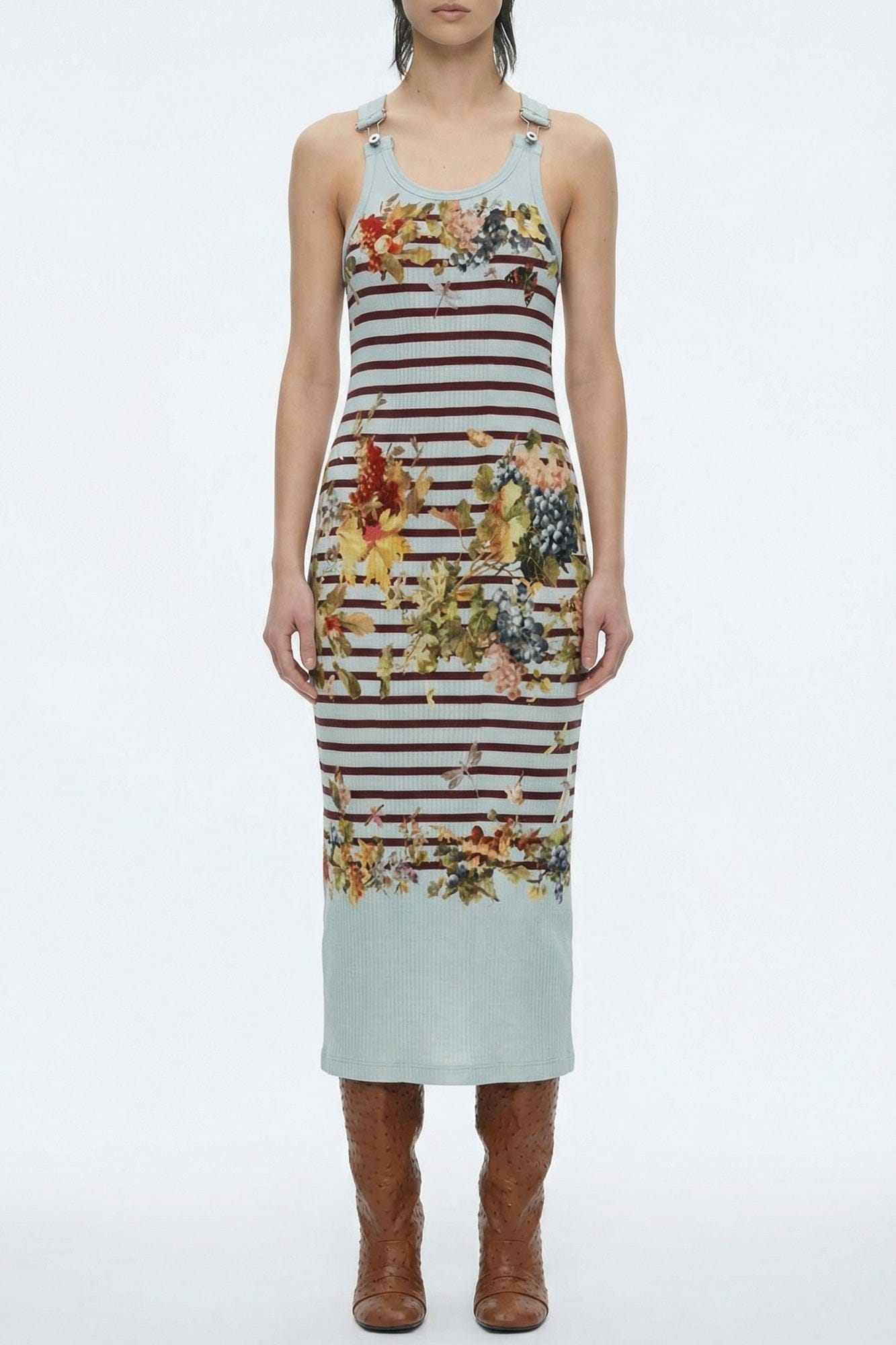 Jean Paul Gaultier Ribbed Dress with Buckles in Marinière Grape