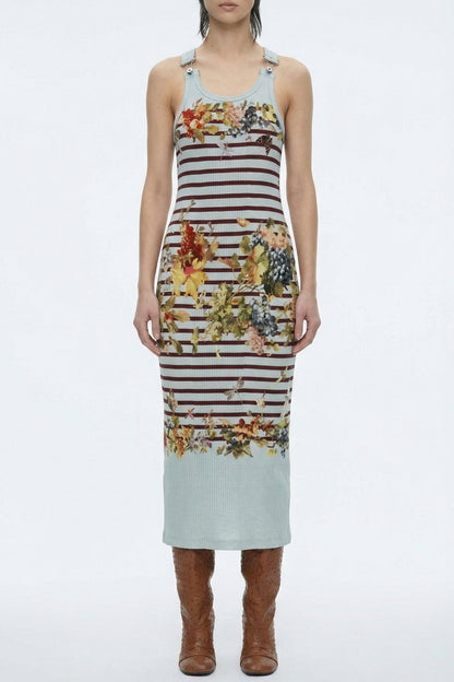 Jean Paul Gaultier Ribbed Dress with Buckles in Marinière Grape
