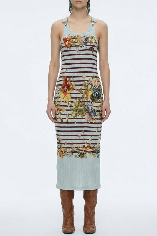 Jean Paul Gaultier Ribbed Dress with Buckles in Marinière Grape