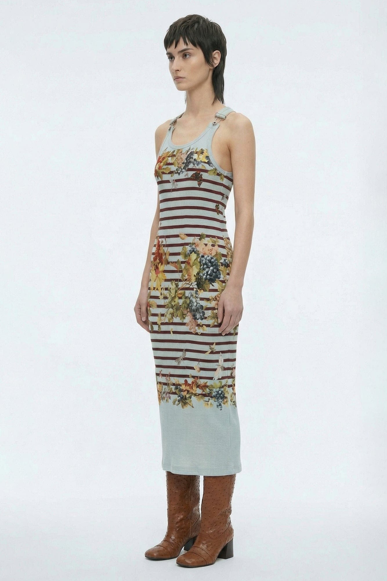 Jean Paul Gaultier Ribbed Dress with Buckles in Marinière Grape