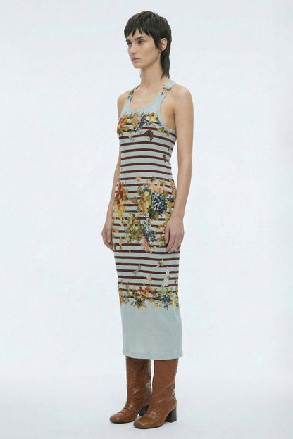 Jean Paul Gaultier Ribbed Dress with Buckles in Marinière Grape side