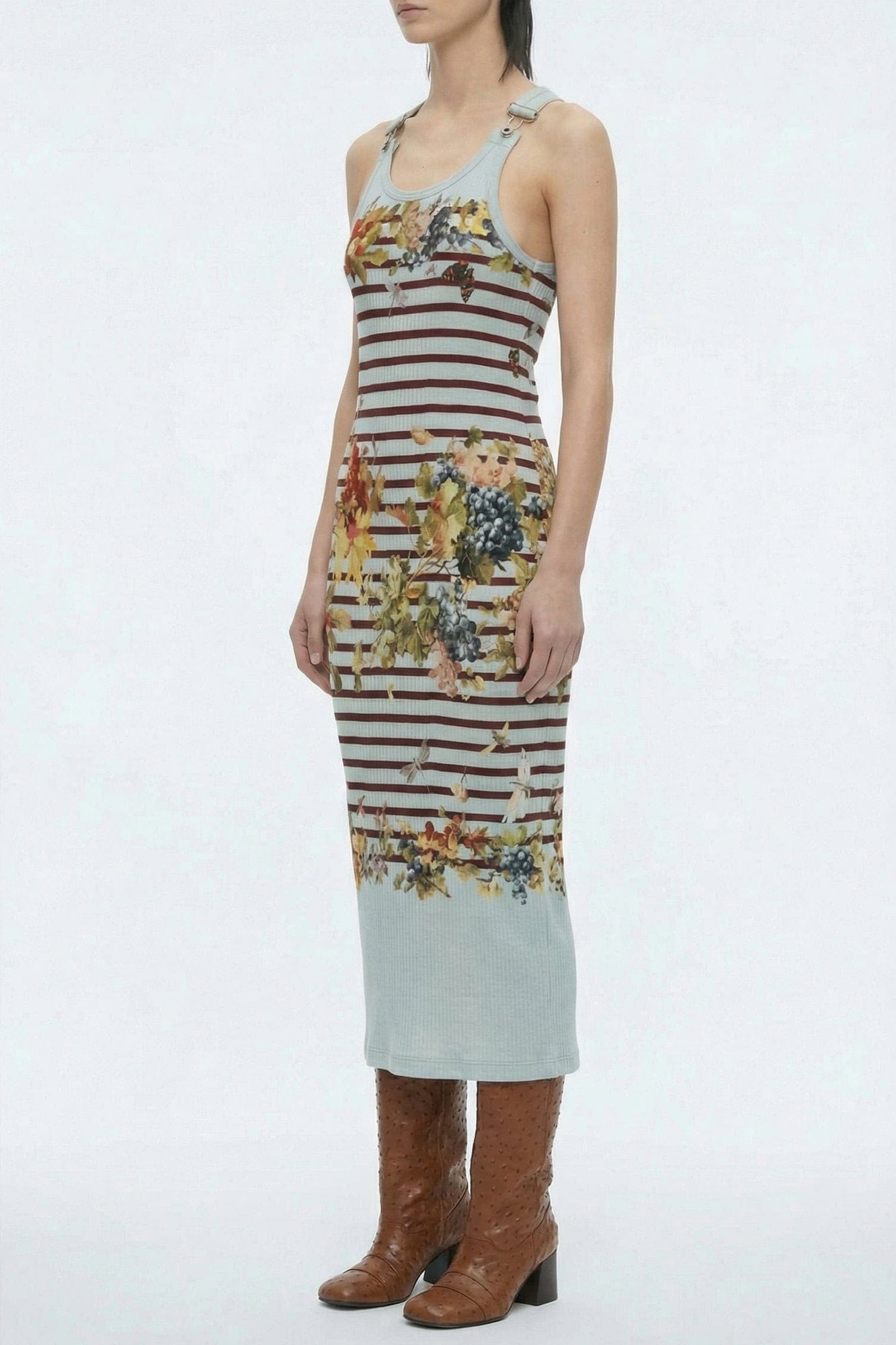 Jean Paul Gaultier Ribbed Dress with Buckles in Marinière Grape