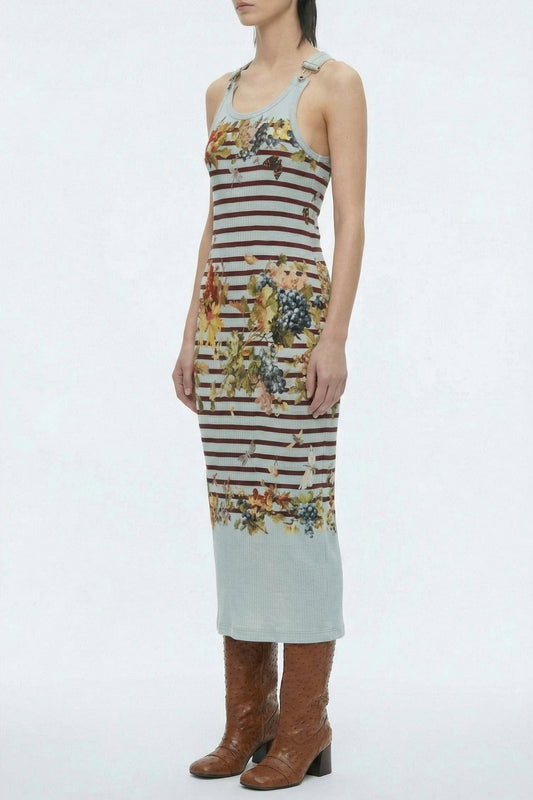 Jean Paul Gaultier Ribbed Dress with Buckles in Marinière Grape side