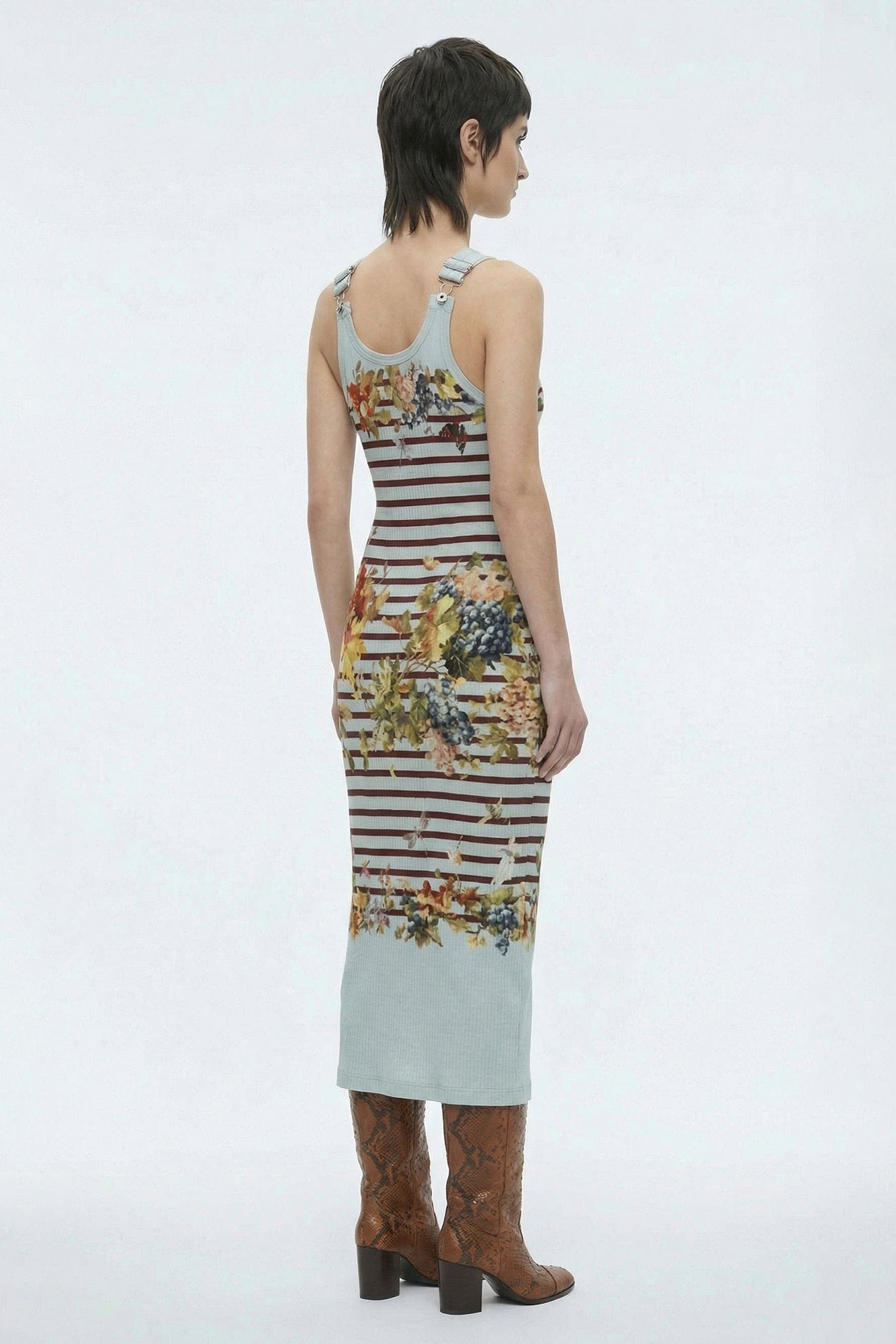 Jean Paul Gaultier Ribbed Dress with Buckles in Marinière Grape