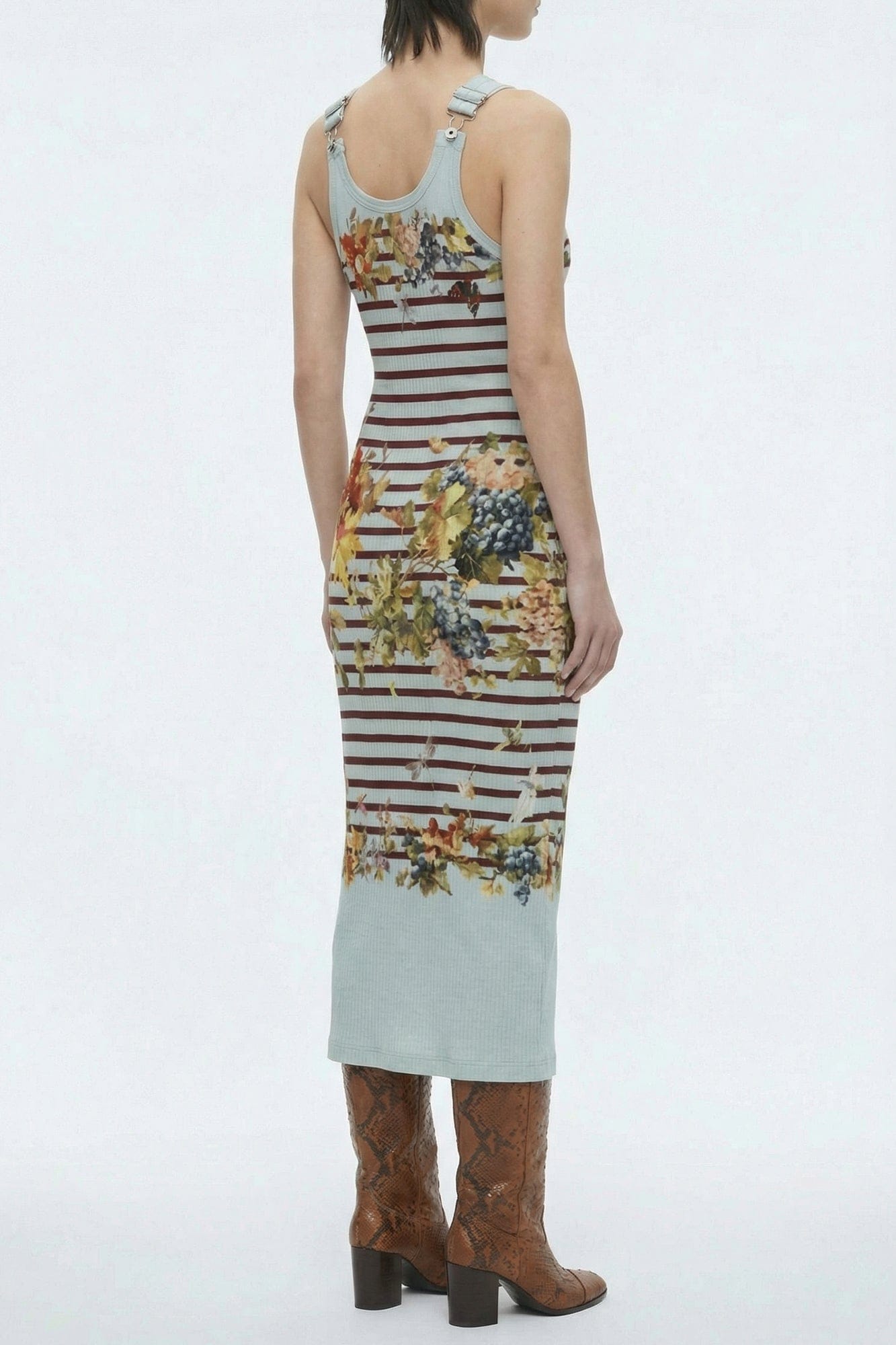 Jean Paul Gaultier Ribbed Dress with Buckles in Marinière Grape