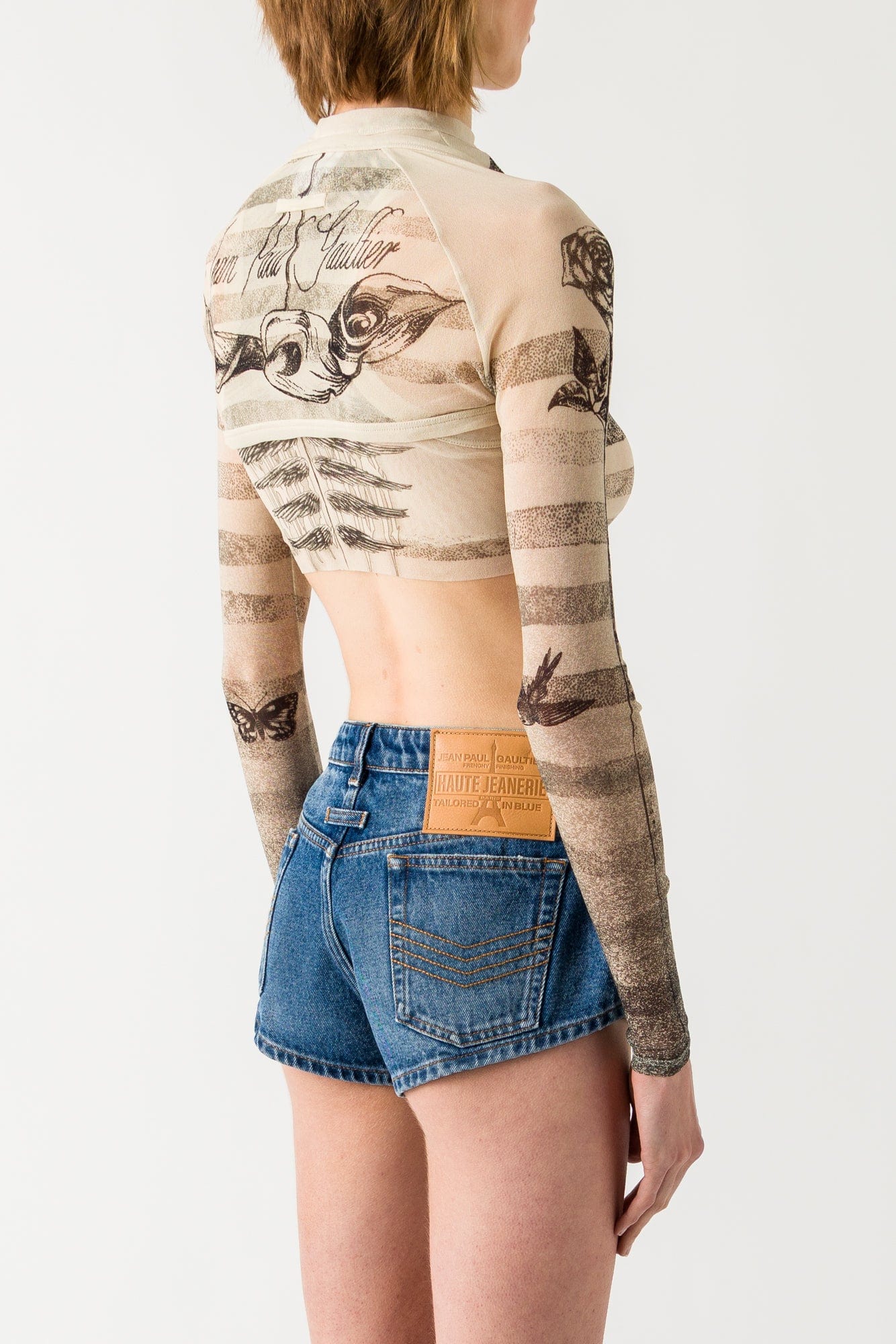 jean paul gaultier mariniere tattoo mini dress Jean Paul Gaultier Marinire Printed Layered Tulle Mini Dress White Jean Paul Gaultier