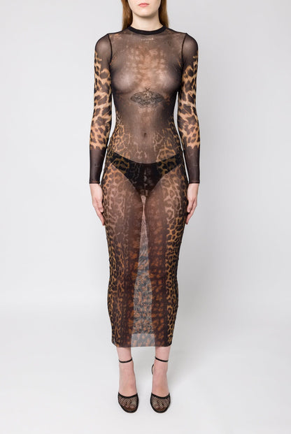 Jean Paul Gaultier Leopard Printed Mesh Long Dress front