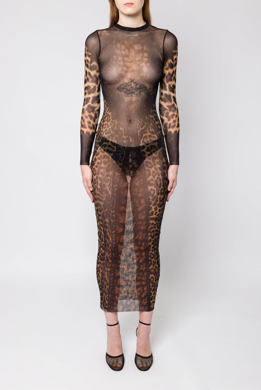 Jean Paul Gaultier Leopard Printed Mesh Long Dress front