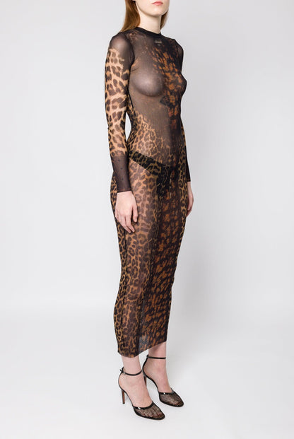 Jean Paul Gaultier Leopard Printed Mesh Long Dress side