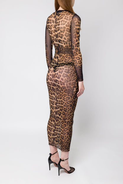 Jean Paul Gaultier Leopard Printed Mesh Long Dress back