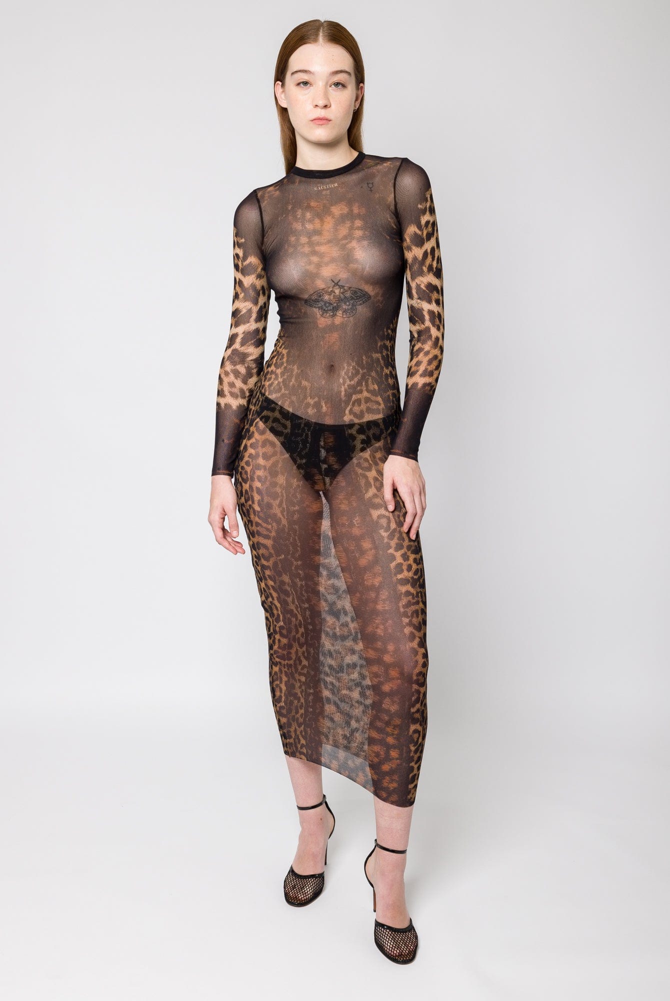 Jean Paul Gaultier Leopard Printed Mesh Long Dress full