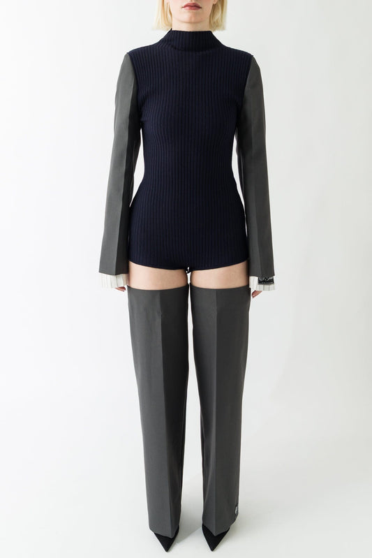 Jean Paul Gaultier Merino Wool Bodysuit in Navy