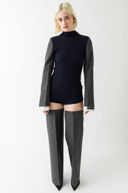 Jean Paul Gaultier Merino Wool Bodysuit in Navy full look