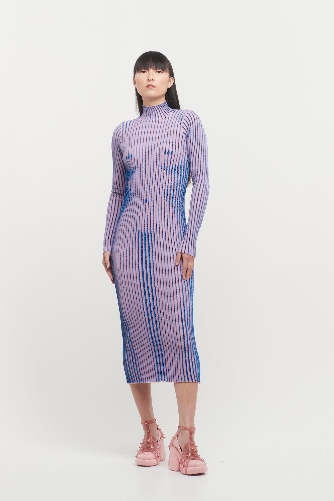 dress jean paul gaultier Jean Paul Gaultier Trompe L'oeil High Neck Long Sleeve Dress