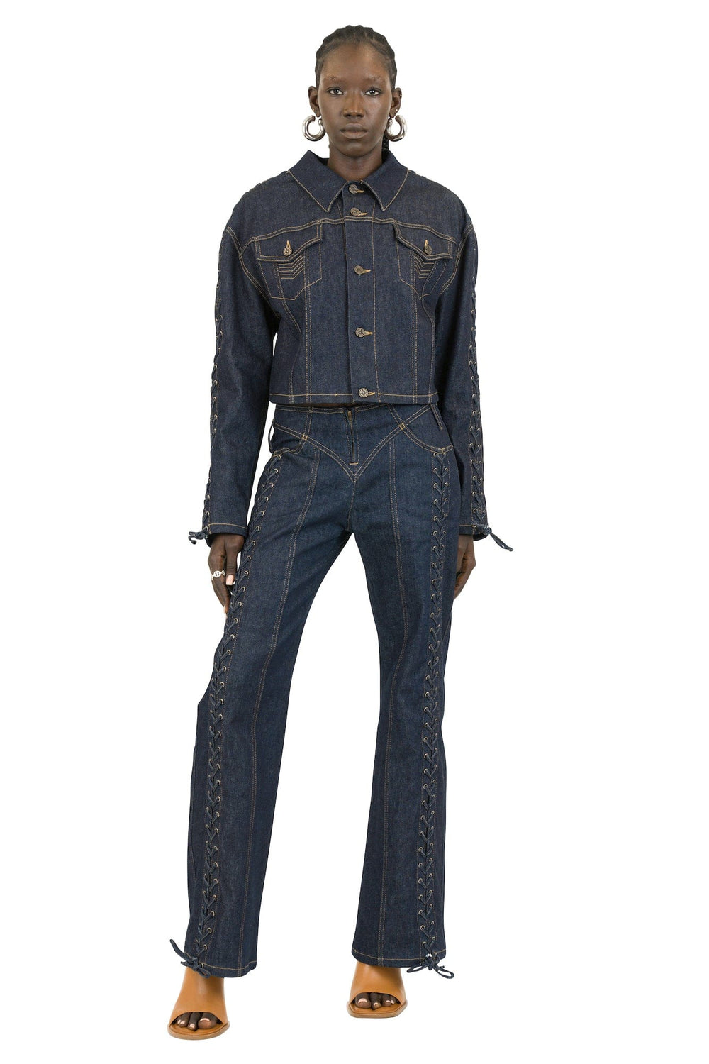 Jean Paul Gaultier Oversize Cropped Denim Jacket with Laces and 