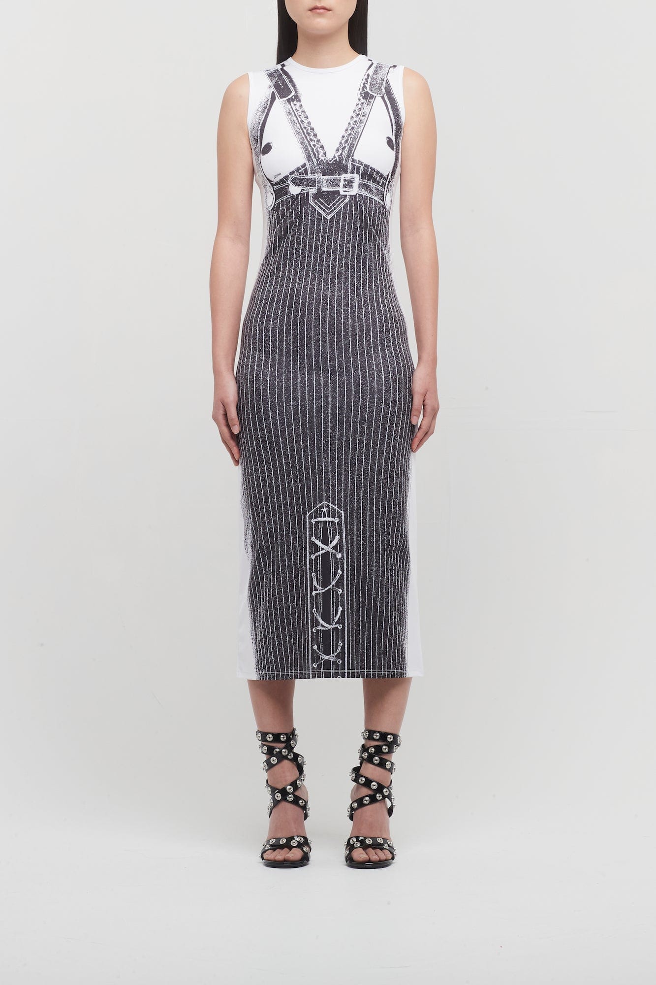 Jean Paul Gaultier Jersey Sleeveless Long Dress in Madonna Trompe L'œil  Print