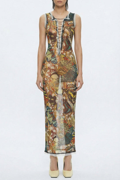 Jean Paul Gaultier Mesh Dress with Lacing in Papillon