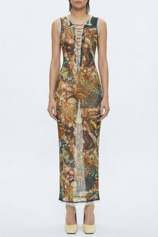 Jean Paul Gaultier Mesh Dress with Lacing in Papillon