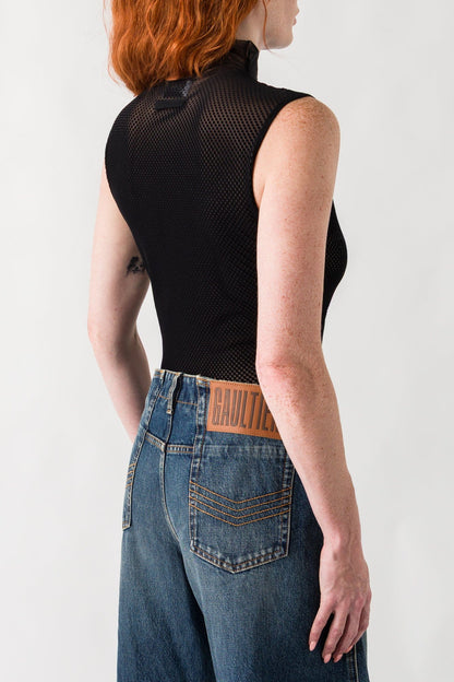 Jean Paul Gaultier Mesh Long Sleeve Bodysuit In Black back