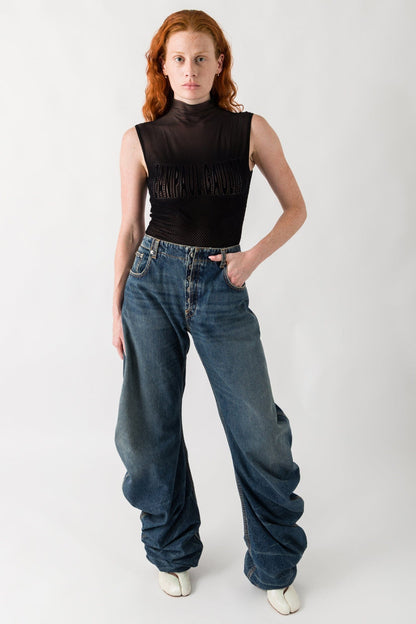 Jean Paul Gaultier Mesh Long Sleeve Bodysuit In Black full look