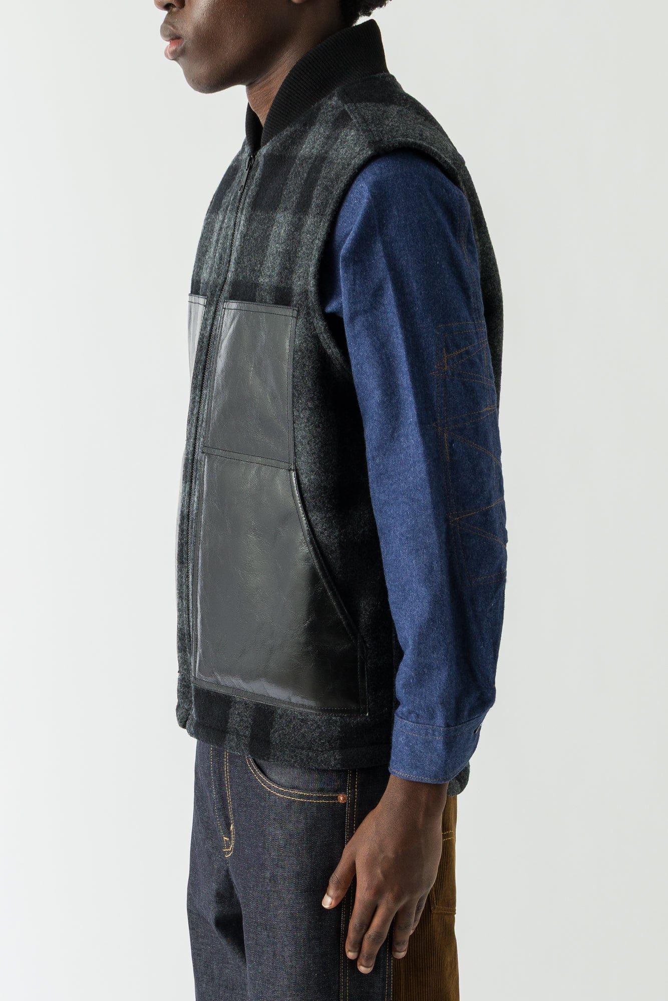 Junya Watanabe MAN Combination Vest in Grey and Black side
