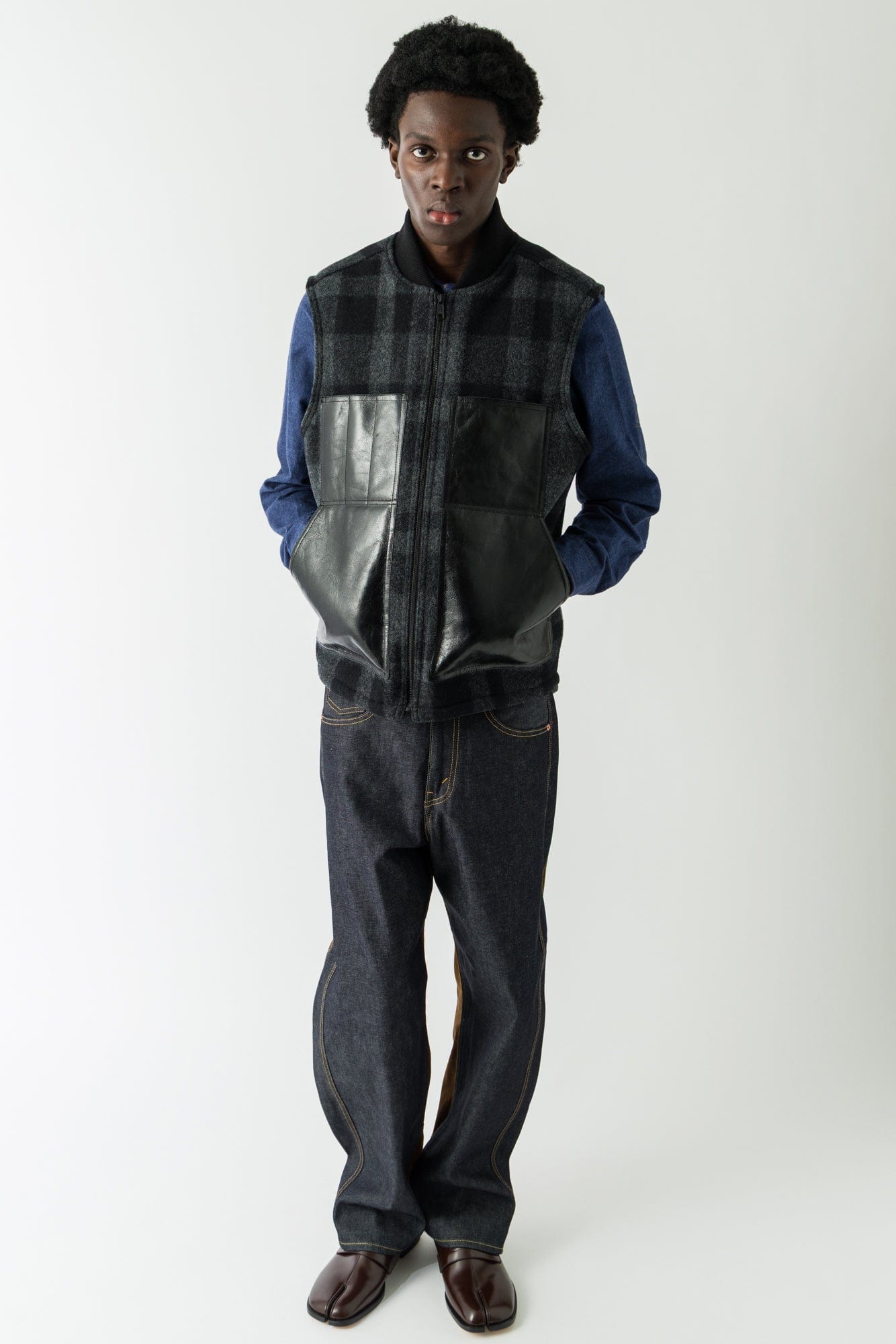 Junya Watanabe MAN Combination Vest in Grey and Black full look
