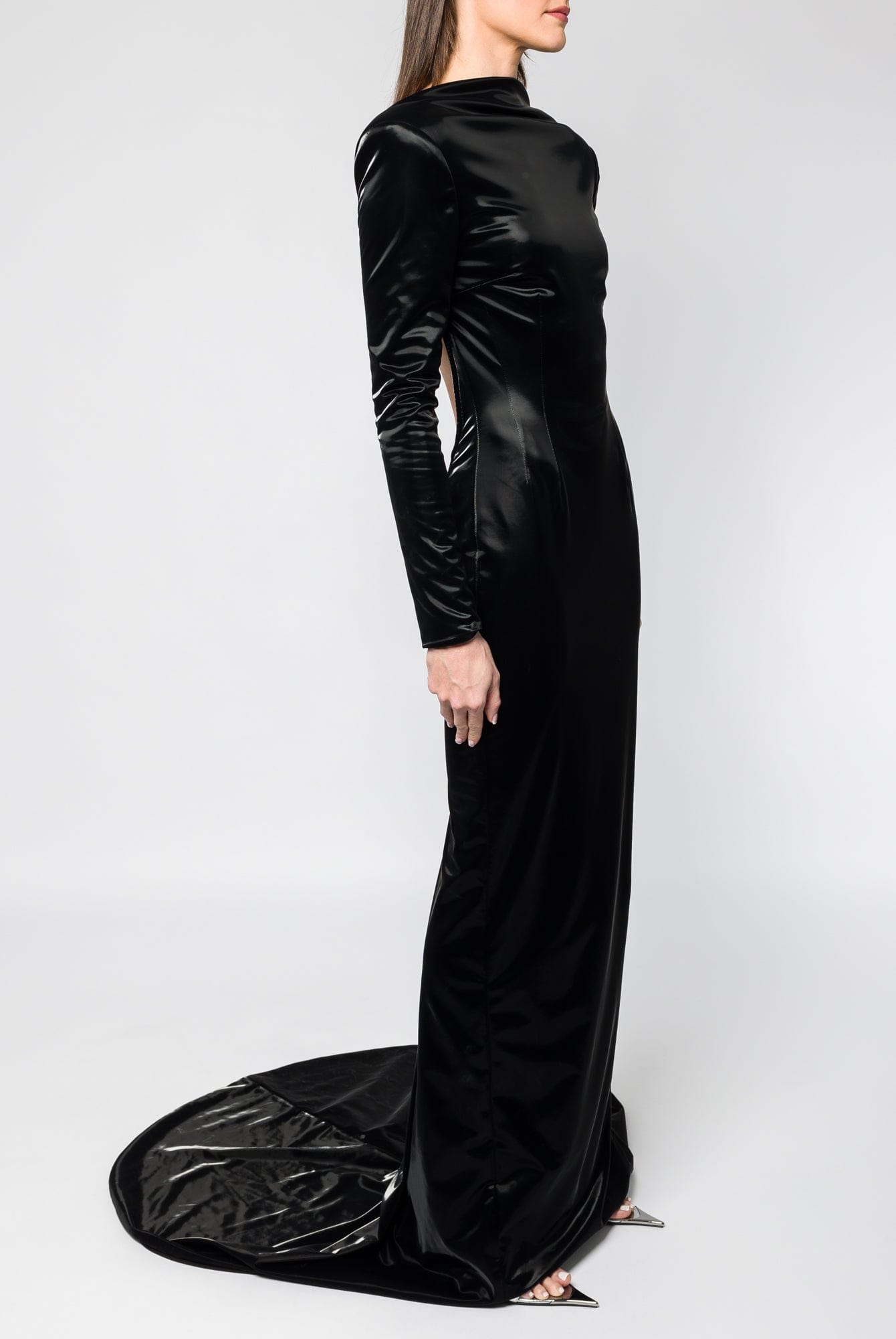 laquan smith black cut out dress Turtleneck Cutout Gown