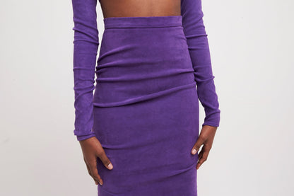 LaQuan Smith Leather Skirt in Grape detail