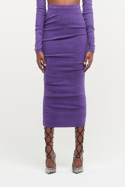 LaQuan Smith Leather Skirt in Grape