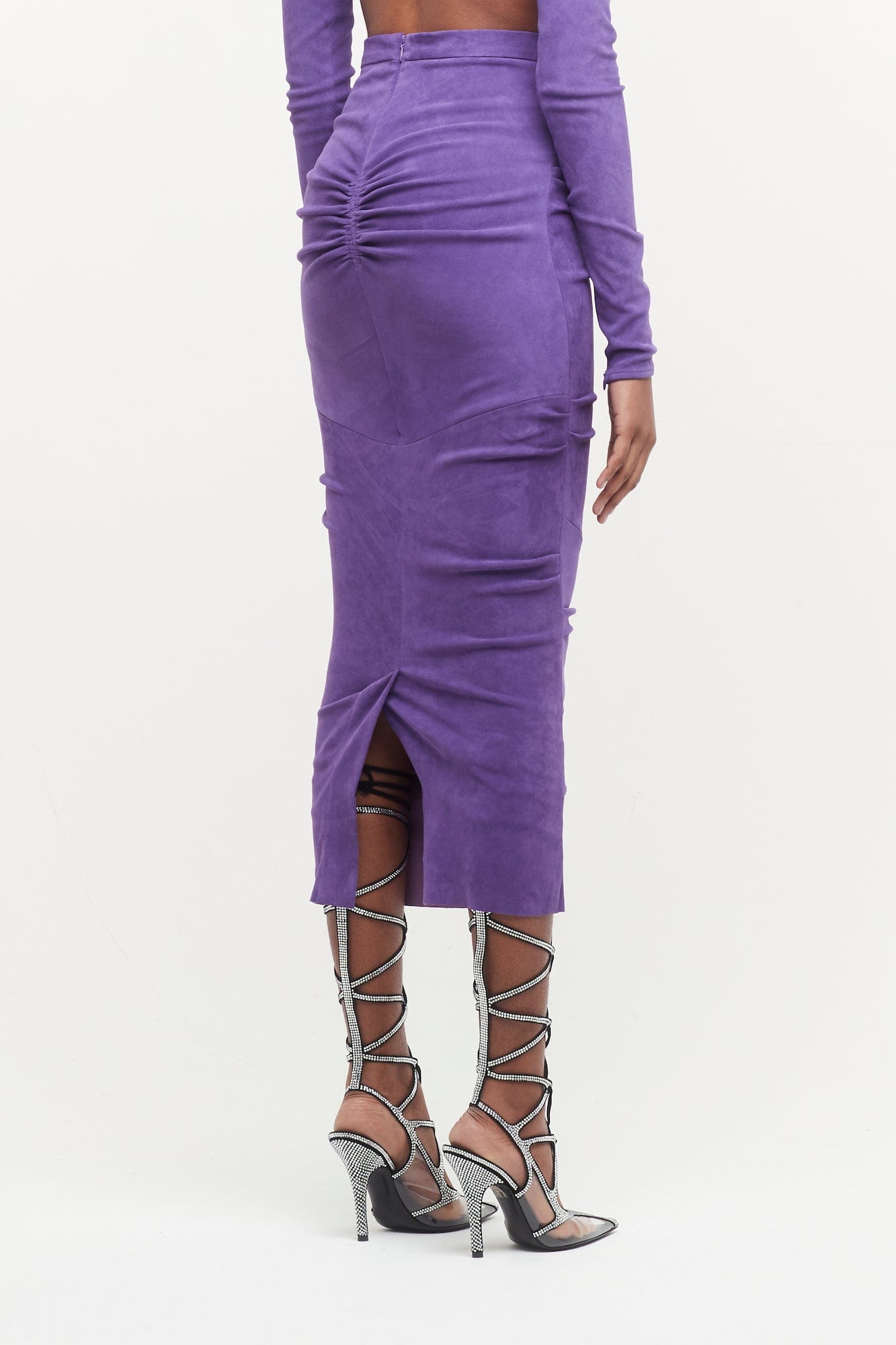 LaQuan Smith Leather Skirt in Grape back