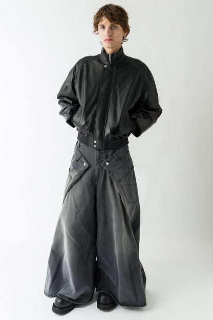 Lu'u Dan Blouson Leather Jacket in Black full look