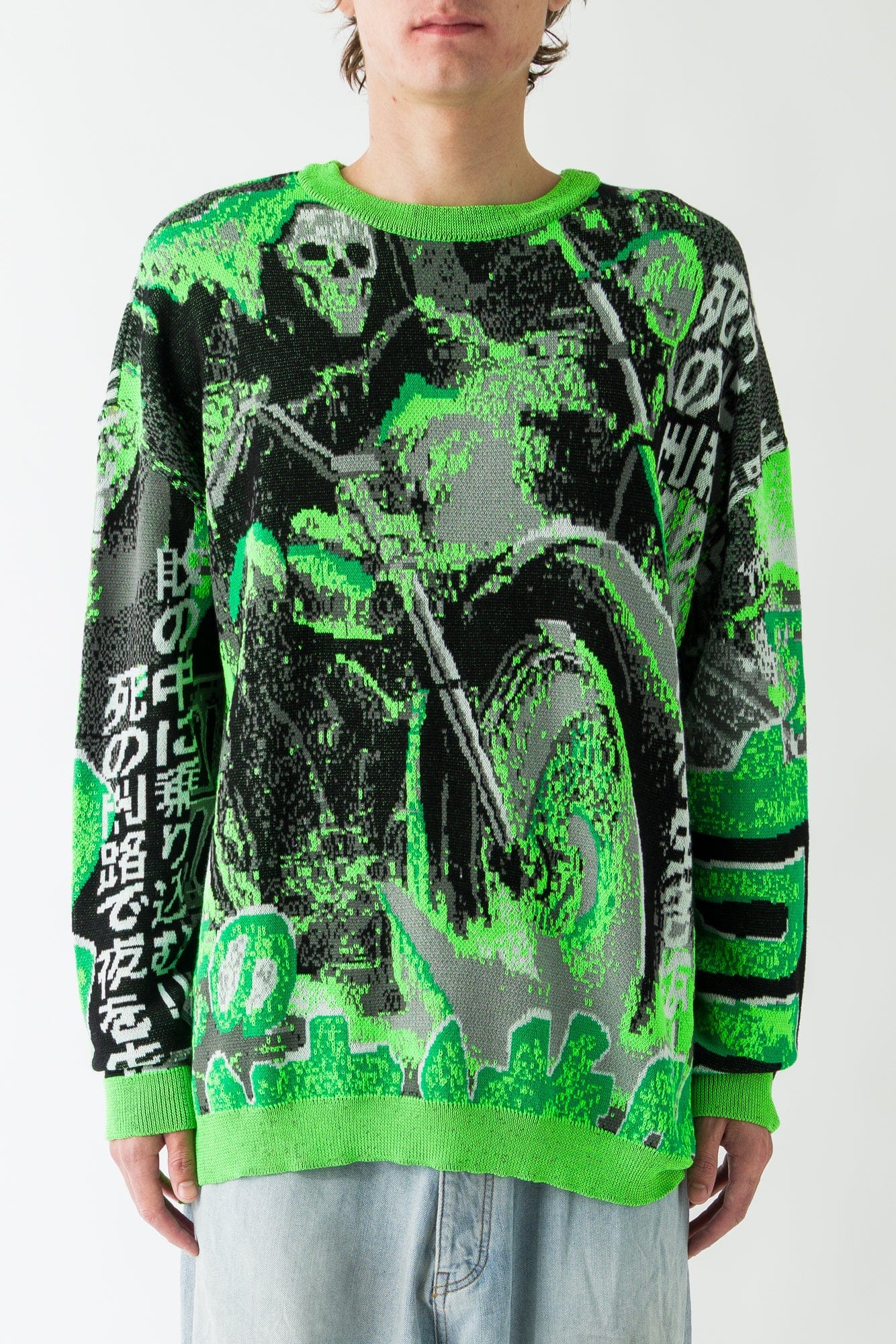 Lu'u Dan Misfit Jacquard Jumper in Acid Green
