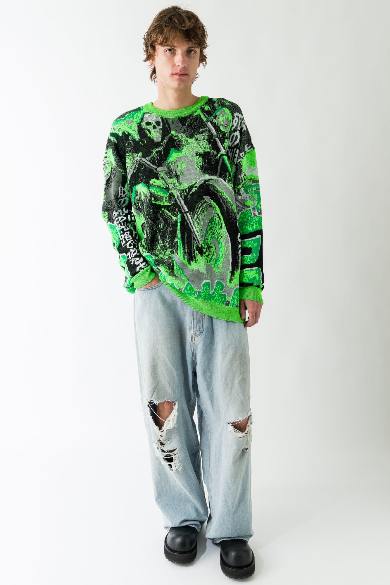 Lu'u Dan Misfit Jacquard Jumper in Acid Green