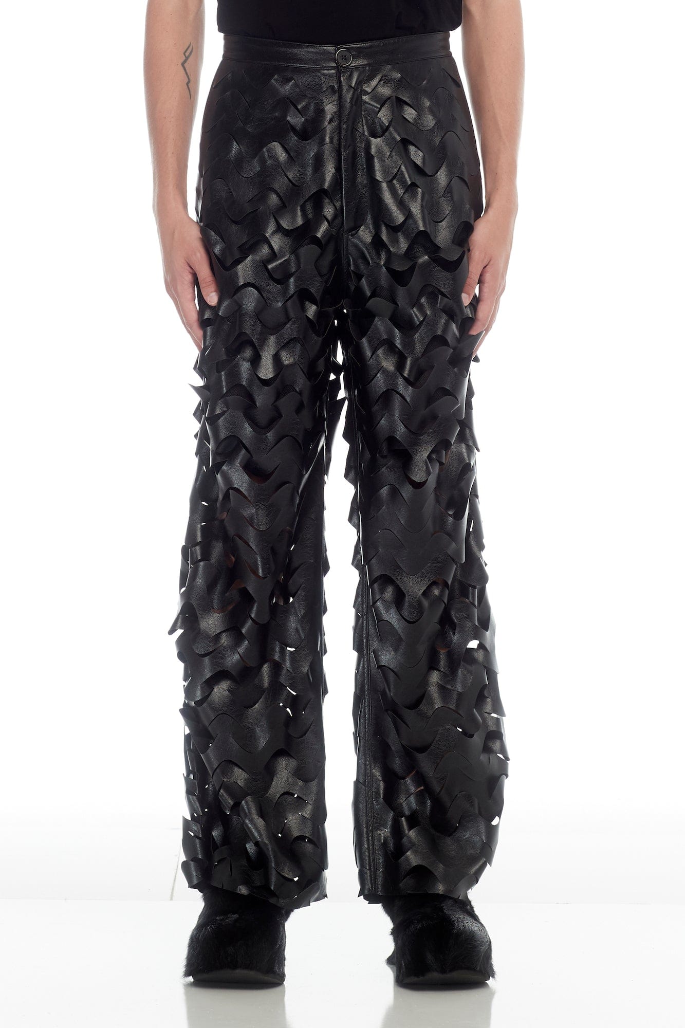 Lu'u Dan Laser Cut Wide Leg Pant in Black