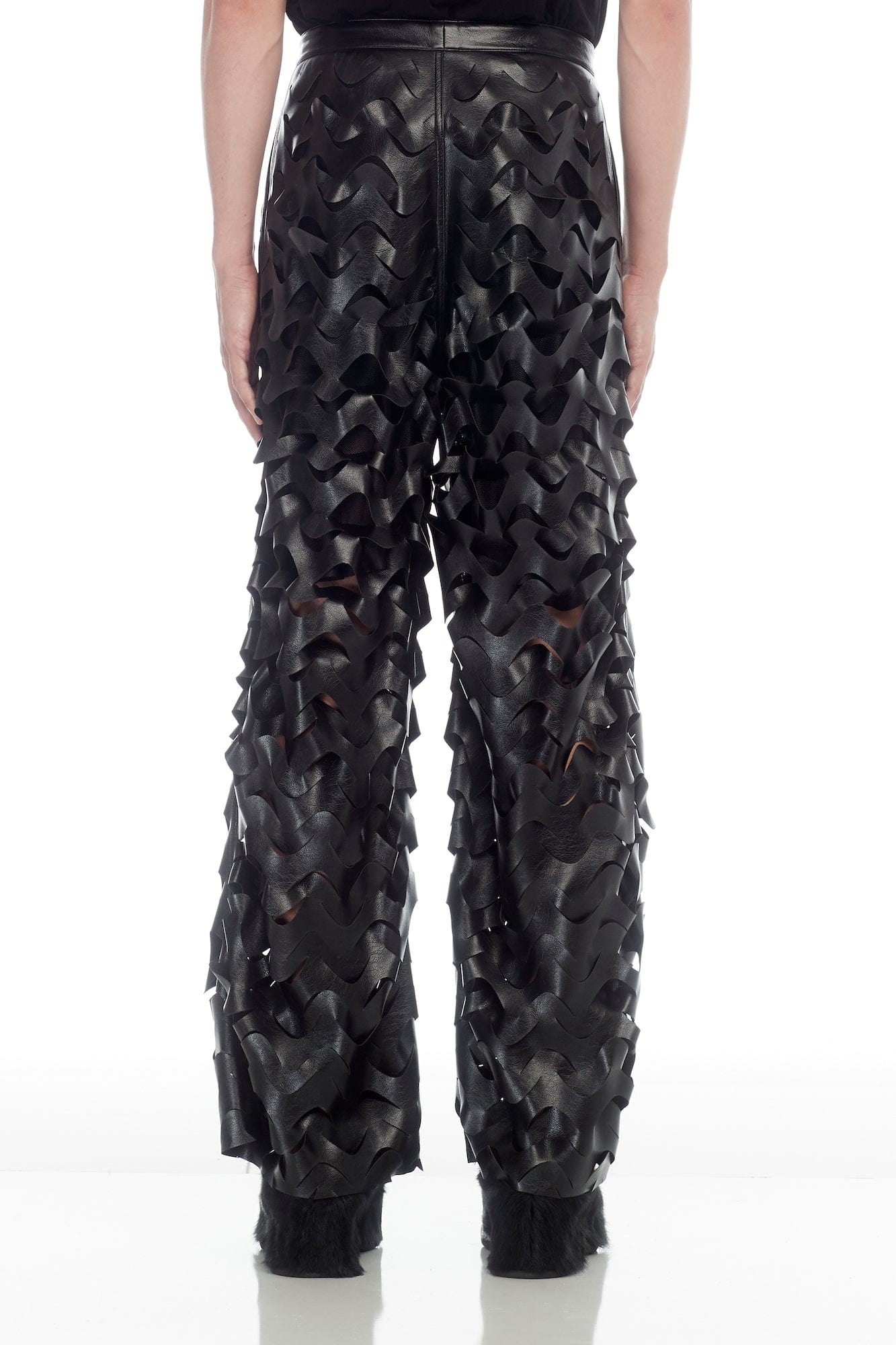 Lu'u Dan Laser Cut Wide Leg Pant in Black back