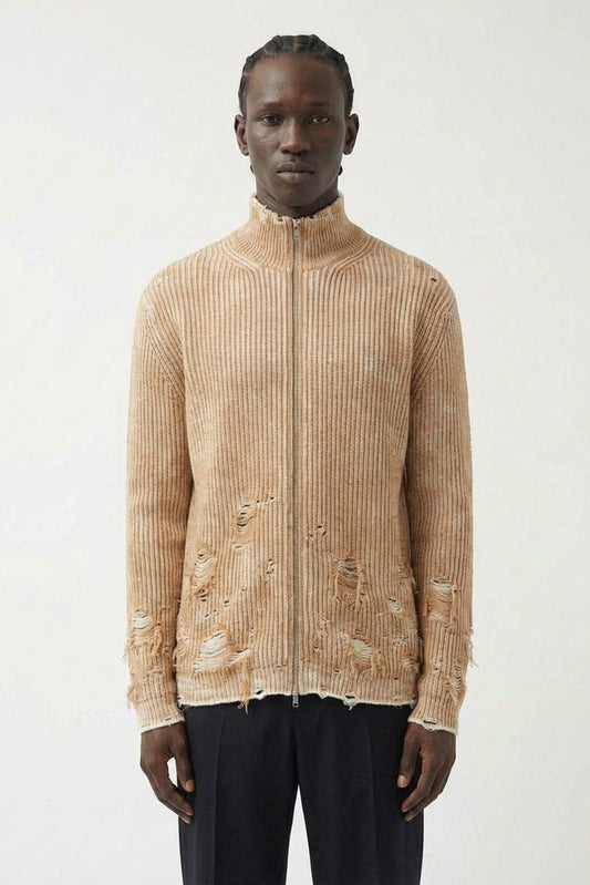 MM6 Distressed Sweater in Tan
