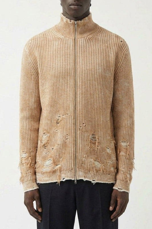 MM6 Distressed Sweater in Tan
